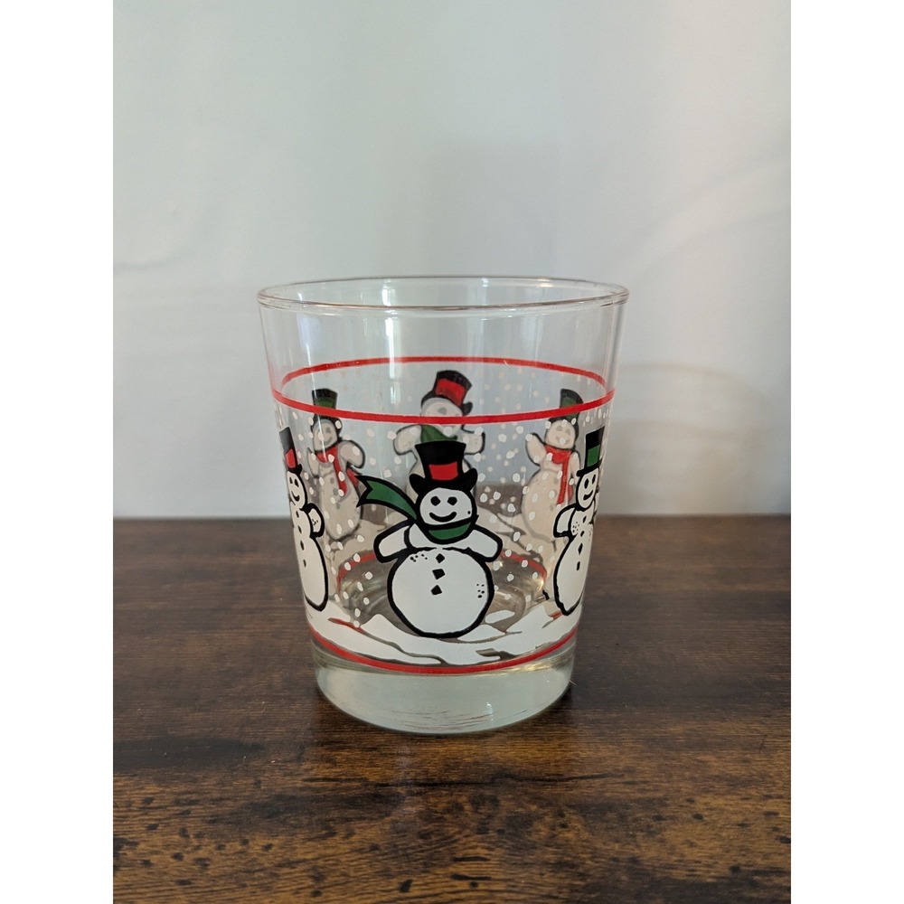 Vintage Libbey Dancing Snowmen Christmas Drinking Glass 12 oz